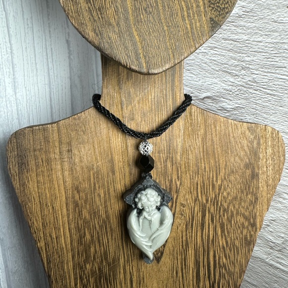 Tai Chi Stone Angel Pendant Necklace on Black Rope - Picture 7 of 15